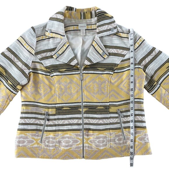 Chico’s Aztec Jacquard Moto Jacket Yellow Southwest Zip Lined Size 1 Medium $139 - Picture 8 of 15
